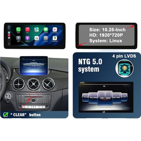 CarPlay, alta risoluzione, installazione semplice, compatibile con Mercedes Benz Classe B W246 W245 NTG4.5/5.0 2012-2018, 10,25 pollici NTG 5.0 (1/2)