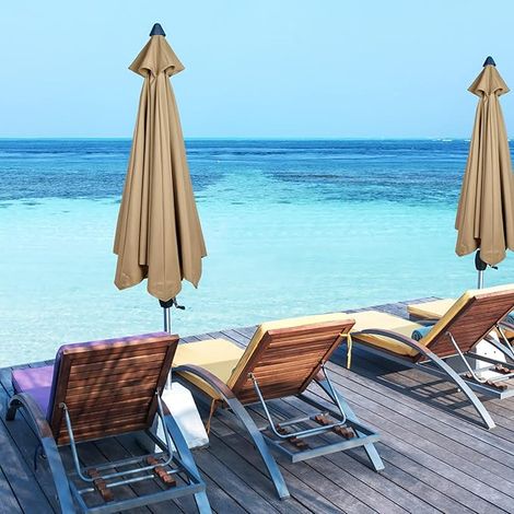 Parasol déporté de terrasse de 2,7 m, 6 nervures, auvent de rechange en tissu imperméable pour jardin, pelouse, terrasse, jardin et piscine (auvent uniquement) (1/5)