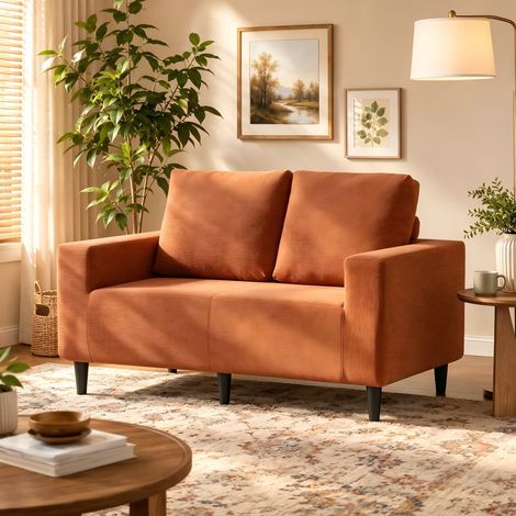 Canapé 2 places - Velours Côtelé - Canapé Scandinave - 2 oreillers - pour le salon - 160×83×80 cm -couleur terracotta (1/5)