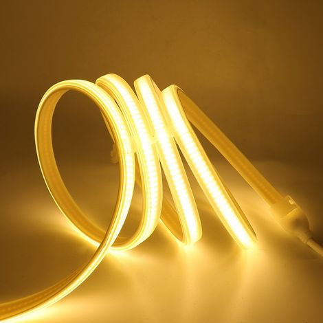 Ruban led COB 1M 220V blanc chaud 3000K étanche ip 65 avec fixations fournies pour intérieur et extérieur (1/5)
