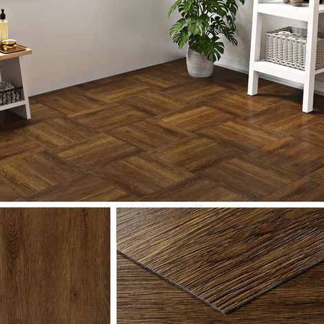 Lino Sol Adhesif Dalle PVC 30x30CM Bois Foncé 32-Dalles Marron Antidérapantes Carrelage Adhesif Cuisine Toilette Parquet Salon (1/5)