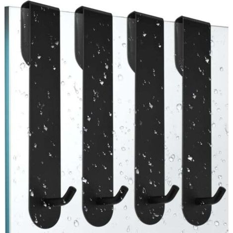 4 PCS Crochet Douche Inox Porte Serviette Salle de Bain Inox Crochet pour Paroi de Douche Crochets pour Serviettes de Bain Porte Accroche Torchon Cuisine Noir Porte Manteau Porte sans Percage (1/4)