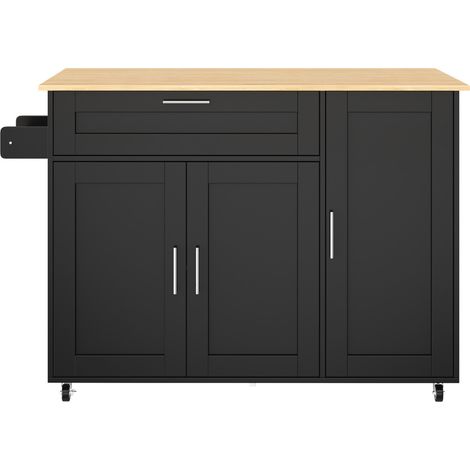 Isola cucina mobile con piano ribaltabile MDF nero e naturale 132,5 x 44(70) x 90 cm (1/5)