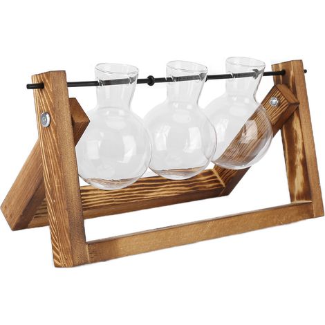 Terrarium pour plantes avec support en bois, vase en verre, jardinière de bureau en verre pour la décoration de la maison ou du bureau (cadre en bois, 3 bouteilles) (1/5)