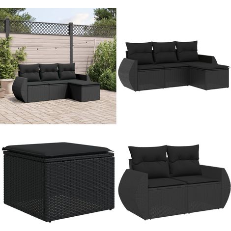 4-tlg. Garten-Sofagarnitur mit Kissen Schwarz Poly Rattan - Gartensortiment - Outdoor Möblierung - Gartenlounge - Rattan Gartenmöbel - Polyethylen Gartenmöbel - Home & Living (1/5)