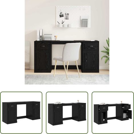 vidaXL Bureau minimaliste - Bureau avec armoire avec tiroir Chêne noir 154,5 x 50 x 75 cm (1/5)
