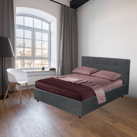 Letto Matrimoniale contenitore Ascoli 180x208x127H tessuto colore ash grigio (1/5)