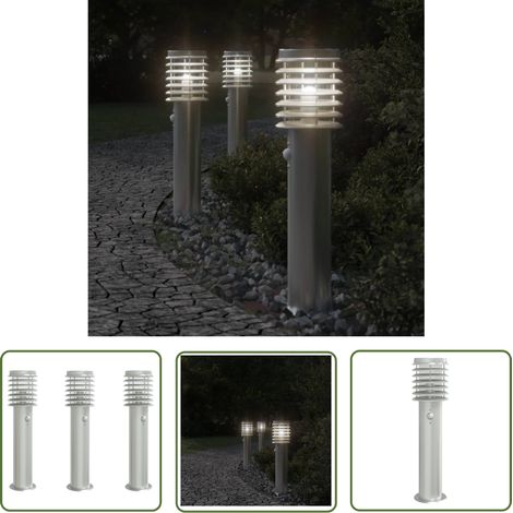 The Living Store Wegeleuchten mit Bewegungsmelder 3 Stk. Silbern 60 cm Edelstahl - Outdoor-Beleuchtung - Gartenlampe - LED-Lampe - Bewegungsgesteuerte Beleuchtung - Sicherheitslicht (1/5)