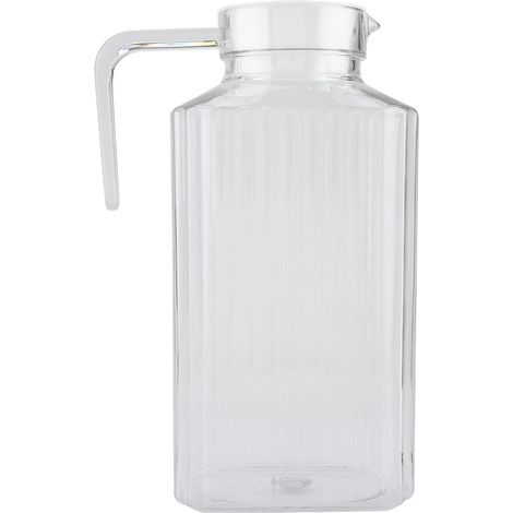Bouteille à jus transparente en acrylique 1800ml avec couvercle, pichet rayé pour eau glacée ou jus, idéal pour bar et maison. (1/5)