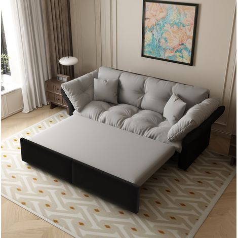 Canapé convertible 3 en 1 de terciopelo gris claro 190 cm, cama extraíble con 2 cojines (1/5)