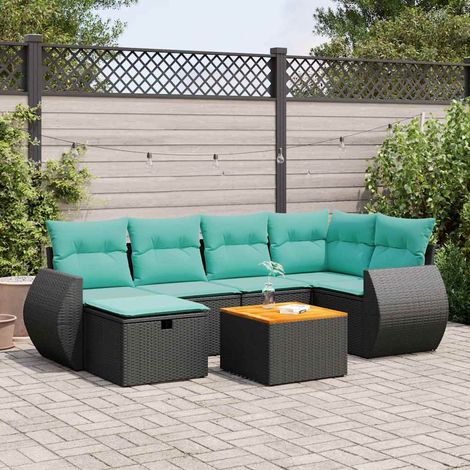 vidaXL Set Divani da Giardino con Cuscini 7pz Nero Polyrattan