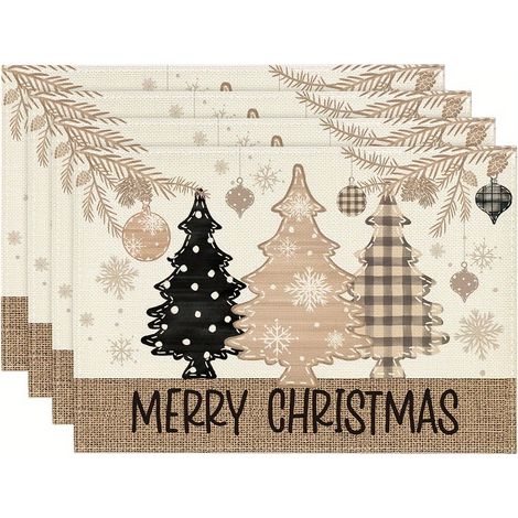 Placemat - 12 x 18 Pouces - Lin - Polyester - Décoration de Table Noël Fête Mariage Camping - Lot de 4 (1/5)
