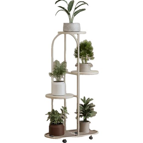 Scaffale per piante, design a cinque livelli, facile da spostare, bianco, 4 livelli (1/2)