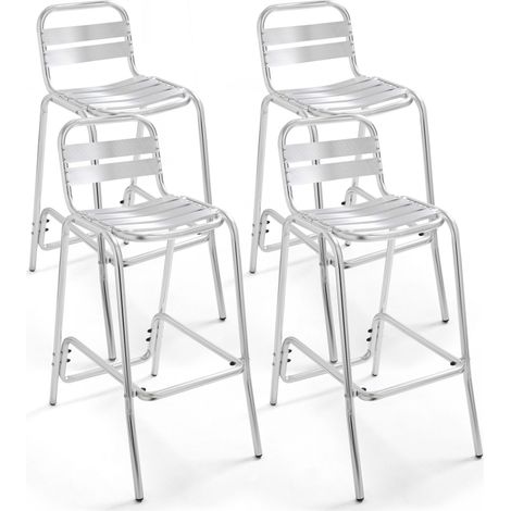 Oviala – Lot de 4 chaises hautes en aluminium anodisé – Charge maximale 120kg – Dossier incliné et repose-pieds pour confort – Patins antidérapants en PEHD (1/5)