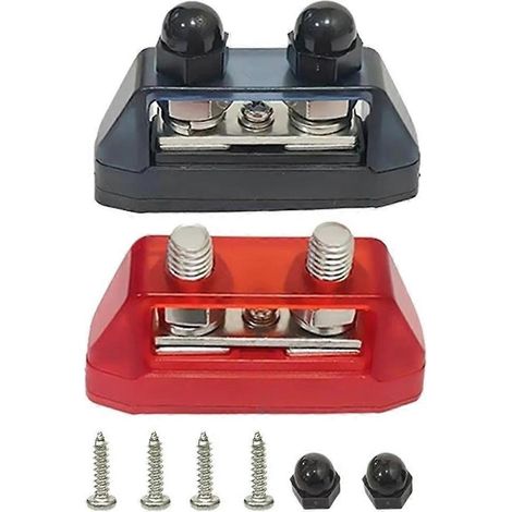 Panneau de distribution à barres omnibus M10 : connecteur de borne de batterie à double goujon CC (vis rouges/noires) pour applications automobiles et marines (1/5)