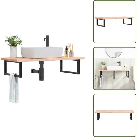 Stahl Halterung - vidaXL Waschbeckenregal Wandmontage Stahl und Massivholz Buche - Badezimmerregal (1/5)
