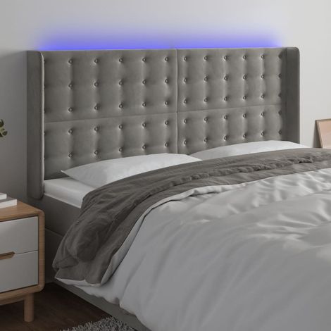 LED Kopfteil Hellgrau 163x16x118/128 cm Samt (1/5)