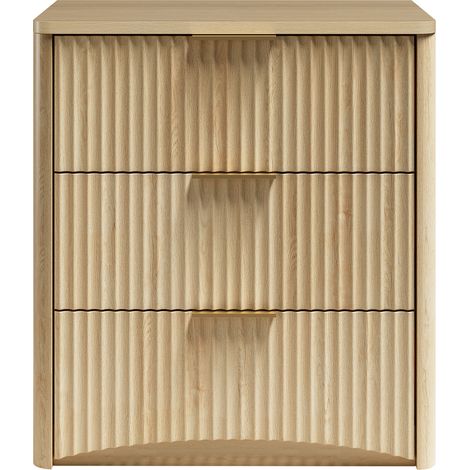 Mesita de noche clásica con 3 cajones, MDF, acabado roble (1/5)