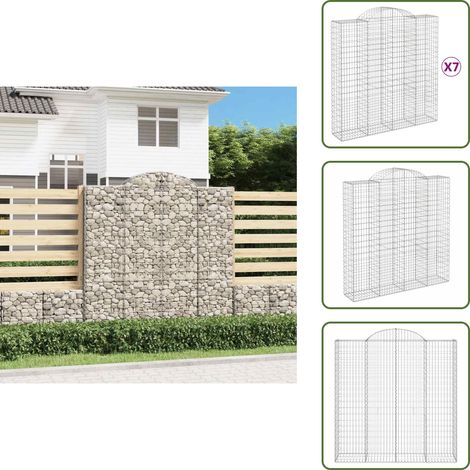 Gabionen mit Hochbogen 7 Stk. 200x50x200/220cm Verzinktes Eisen - Gartendeko - Gabionen - Eisenmöbel - Gartenzubehör - Wandgestaltung (1/5)