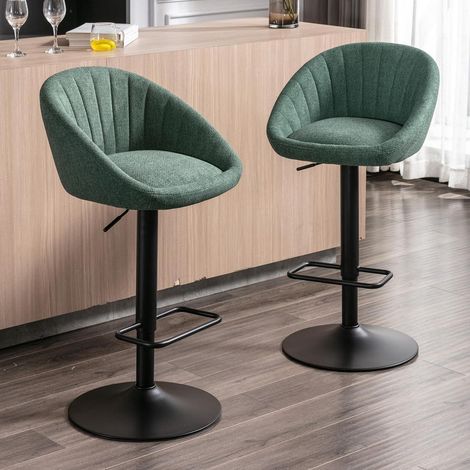 Barhocker 2er Set, höhenverstellbar, drehbar, gepolstert, Handtuch-Stoff, Grün (1/5)