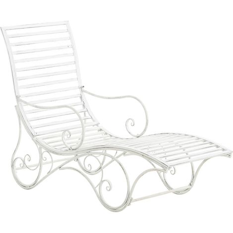 Chaise longue de jardin en fer style antique blanc vieilli avec accoudoirs MDJ10210 (1/5)