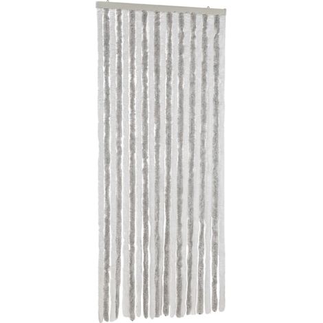 Rideau anti-mouches gris clair et blanc 90x220 cm chenille CFW65118 (1/5)