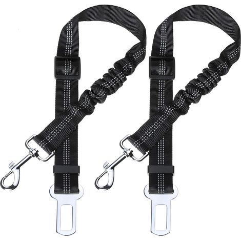 Dog safety belt with elastic shock absorber and sturdy carabiner, adjustable dog belt, highest level of safety for all breeds of dogs and cats, black 2-pack (1/5)
