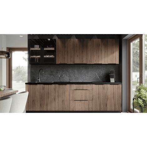 Azura Home Design – Cuisine complète MONZA 260 cm – Finitions noir mat et brun – Tiroirs Premium Box 30 kg – Charnières à fermeture amortie (1/5)