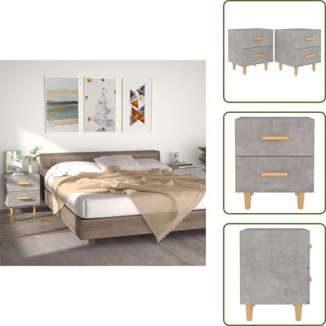 The Living Store Comodini 2 pz Grigio Cemento 40x35x47,5 cm - Comodino in legno