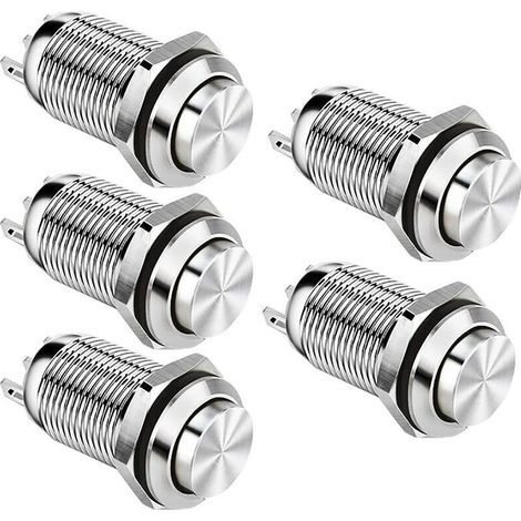 Interruttore a pulsante momentaneo impermeabile da 12 mm, interruttori a pulsante SPST senza metallo, interruttore momentaneo da 2 A, 12 V/24 V/125 V/250 V, confezione da 5 (altezza elevata). (1/4)