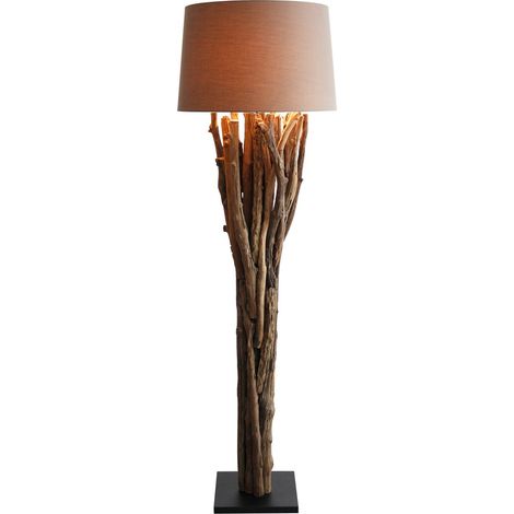 Lampadaire en Bois Flotté avec Abat-Jour en Lin Naturel et Marron Hauteur 175 cm - PANGIVO (1/5)