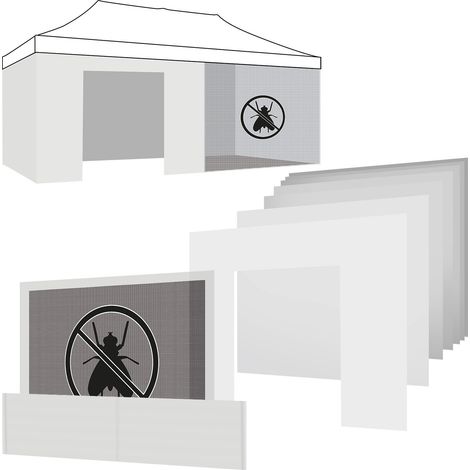 Set completo di teli di ricambio per gazebo da giardino bianco 3x6M - 5x teli laterali + 1x telo porta con cerniera + 1x telo zanzariera + 1 telo mezza altezza.