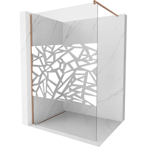 Mexen Kioto Duschwand Walk-in 80 x 200 cm, weißes Muster 8 mm, gebürstetes Messing - 800-080-101-65-