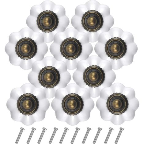 10 pomos de bronce vintage para cajón, tiradores blancos de 30 mm para puerta de cajón, redondos para muebles, para habitación infantil, para armarios de cocina y armarios.