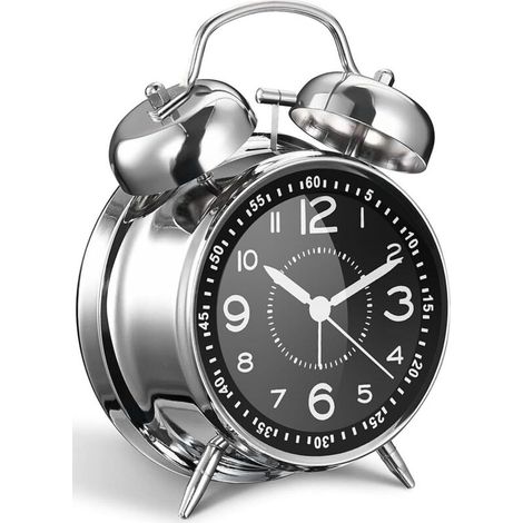 Loud Alarm Clock for Adults Heavy Sleepers, 4 Inch Metal Double Bell Battery Operated Alarm Clock for Room Decor Silent Non-Ticking (Silver)