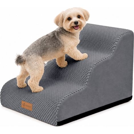 VOUNOT® Hundetreppe Haustiertreppe aus hochdichtem Schwamm, rutschfest, 57x40x40cm Grau (1/5)