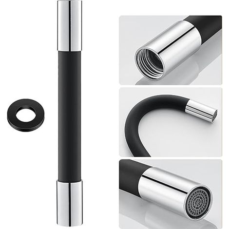 Tuyau d'Extension de robinet de forme universelle avec bulleur de filtre (avec joint d'étanchéité) Rotation à 360°, 30cm noir (1/4)