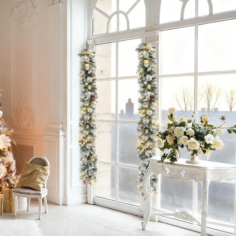 Weihnachtskranz mit 216 Zweigen, 50 LED-Lichtern, Beeren und Tannenzapfen, Winterkranz aus Kunststoff und Metall, Ø 25 x 180 cm, Grün und Weiß (1/5)