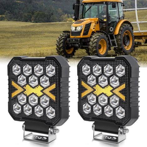 Zwei quadratische LED-Arbeitsscheinwerfer mit je 30 W und 15000 LM, 4-Zoll-12V/24V-Scheinwerfer mit bernsteinfarbenem Licht, geeignet für SUVs, LKWs, Motorräder, Traktoren usw. (1/5)