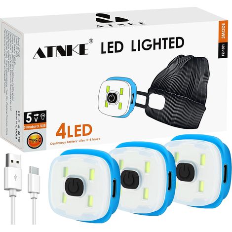 Remplacement LED Bonnet Lampe Frontale, USB Type C Rechargeable Ultra Brillant Lumière Mains Libres Lampe Frontale Cadeaux pour Hommes et Femmes/Type C/White Light (1/5)