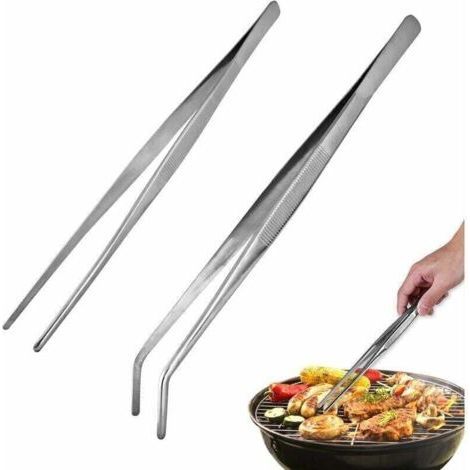 Set mit 2 professionellen Küchenzangen, vielseitig einsetzbar und multifunktional, mit gebogenen und geraden Spitzen (1/4)