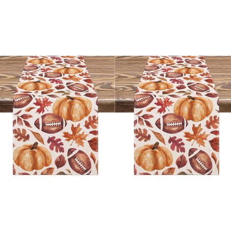 Camino de mesa otoñal con motivos de calabaza, balón de rugby y hoja de arce, decoración para mesa de cocina, 33 x 183 cm (2 piezas) (1/5)