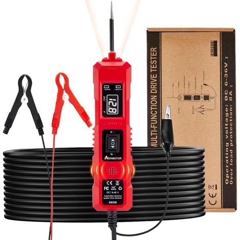 Comprobador de circuitos automotrices versátil de CC 6-48 V equipado con una sonda de potencia, un sistema indicador LED y un cable de 4 m (13 pies) para verificar cortocircuitos y polaridad. (1/5)