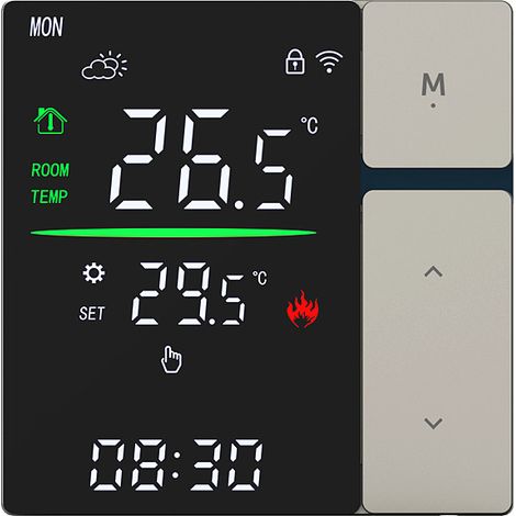 Termostato intelligente senza WiFi - Programmabile per riscaldamento elettrico (pellicola riscaldante/riscaldamento a pavimento/cavo riscaldante), 16 A, controllo touch, blocco bambini, display LED, g