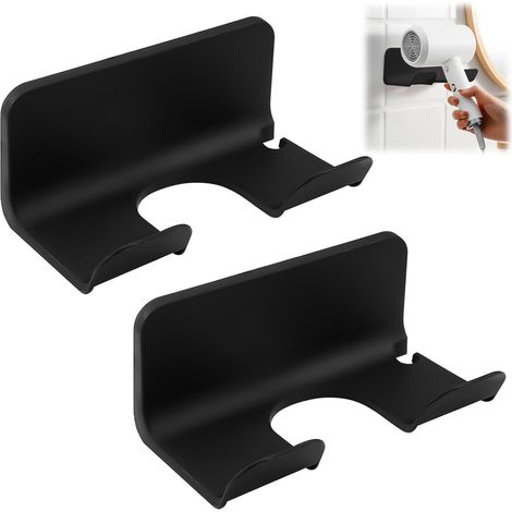Juego de 2 soportes de pared para secador de pelo, sin necesidad de taladrar, para usar en dormitorios, baños u hoteles. (1/5)