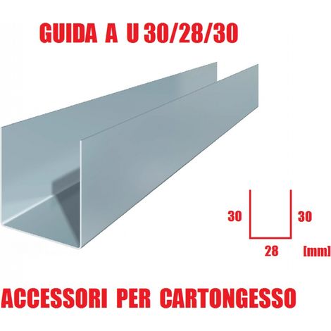 Guida a U 30/28/30 - Profilo per Cartongesso - Lunghezza Barra 300 cm (1/2)