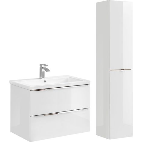 Conjunto mueble lavabo individual encastrable 80cm y columna April Blanco (1/4)