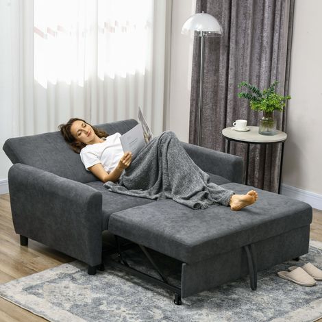 Divano Letto 2 Posti Clic Clac con 2 Cuscini, Divano Letto Singolo con Schienale Regolabile su 3 Livelli in Tessuto Imbottito Effetto Velluto, 148x87x88 cm, Grigio (1/5)
