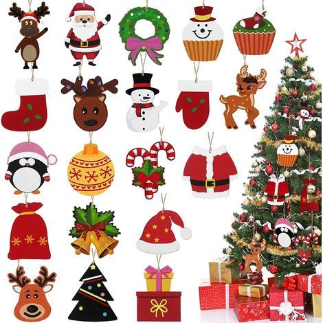 Set mit 20 Mini-Weihnachtsdekorationen aus Holz zum Aufhängen, perfekt für Mini-Baumschmuck, kleine Weihnachtsornamente und Miniatur-Harzdekorationen für handgefertigte Weihnachtsdekorationen. (1/5)