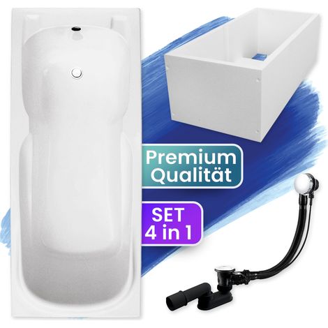 Badewanne Rechteck 120x70 mit Wannenträger, Ablaufgarnitur & Füßen GRATIS - Komplettset 4in1 Original Acryl Wanne Siphon - BADLAND MAJKA (1/5)